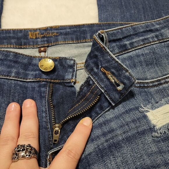 Kut from the Kloth medium wash factory distressed jeans - Picture 2 of 7